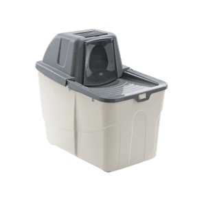 wc buxo para gatos com pá e filtro aberto cinzento